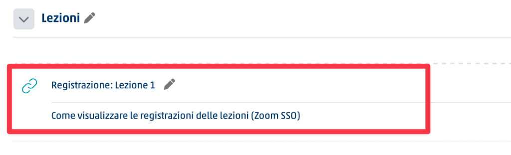 Sezione Lezioni di Moodle con il collegamento alla registrazione Zoom SSO