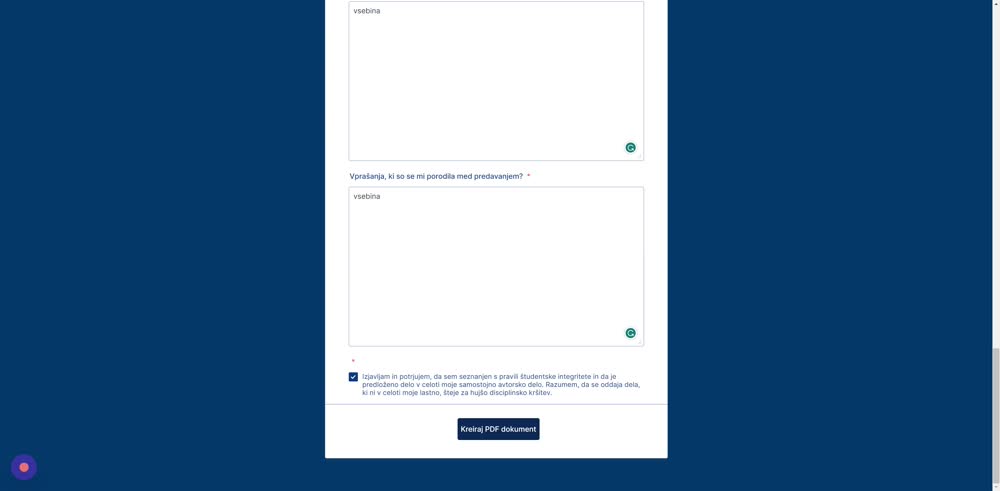 Fill in the summary form