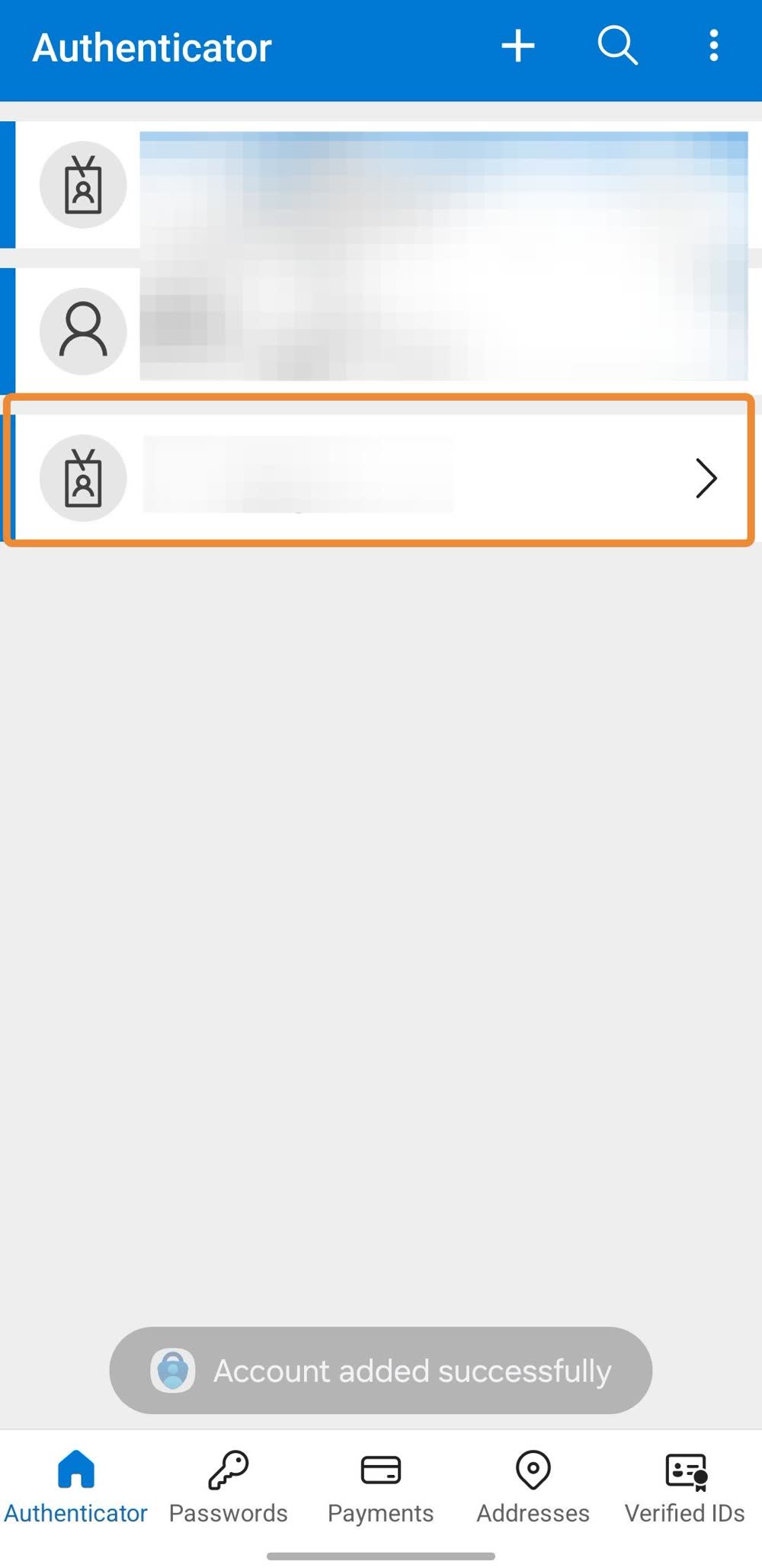 See the new account in the app