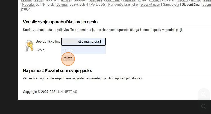 Prijava z računom Alma Mater
