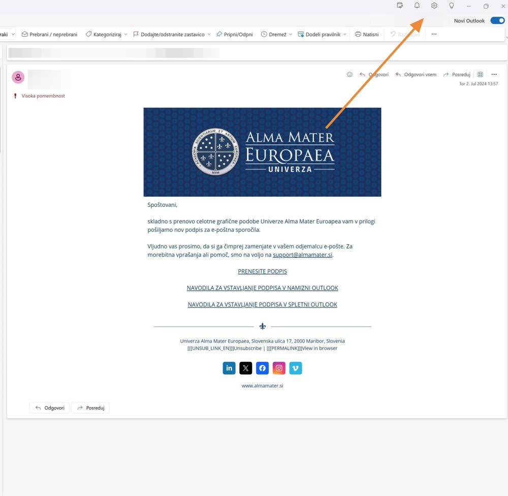 Odprite nastavitve (namizni Outlook)