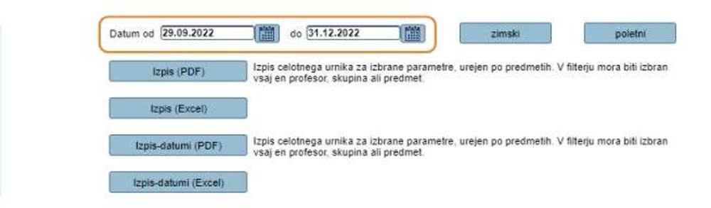 Obdobje in oblika izpisa