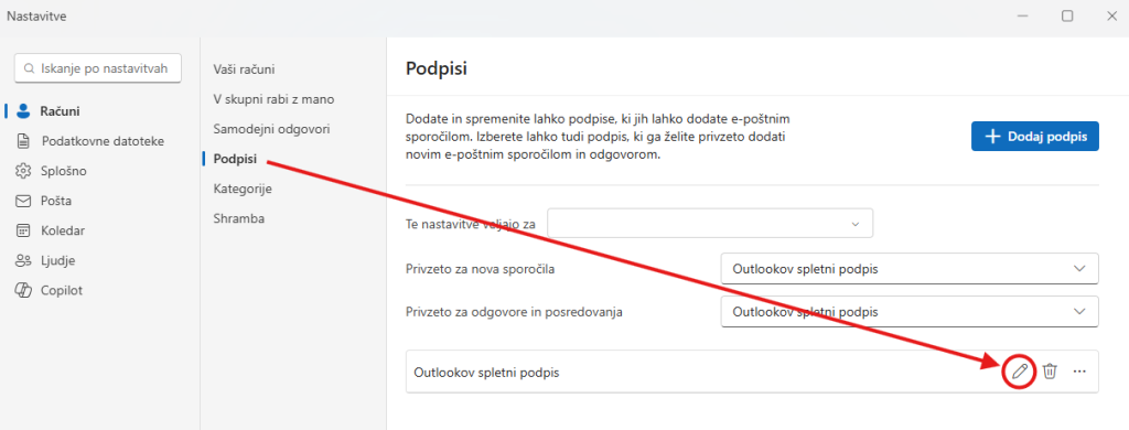 Below the existing Outlook web signature, in the bottom right corner, you click the pen icon