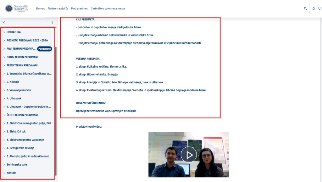 Kje najdete informacije o predmetu