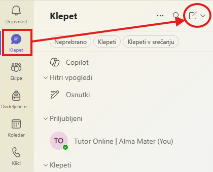 Začetek klepeta z osebo ali skupino