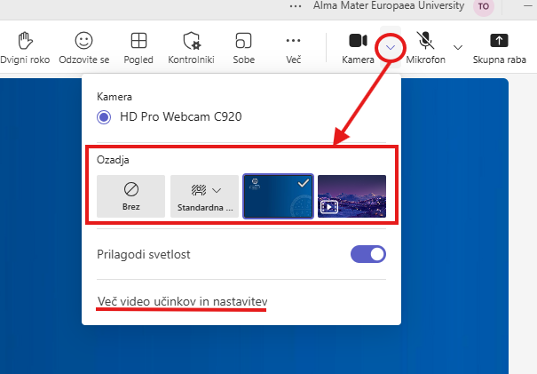 Zamenjava ozadja na video kameri