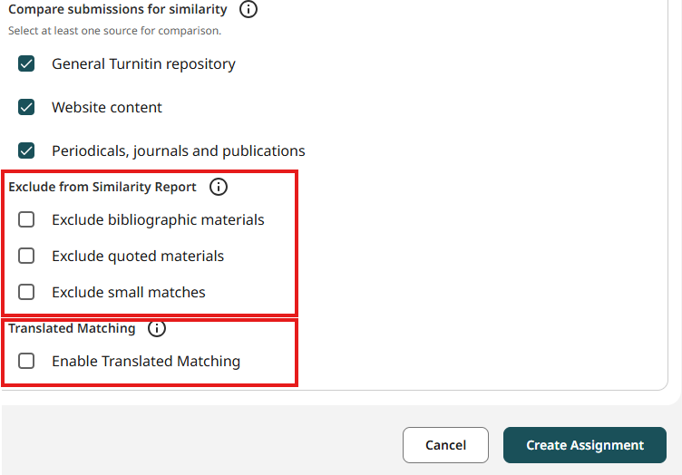 Translated Matching and Exclusions settings