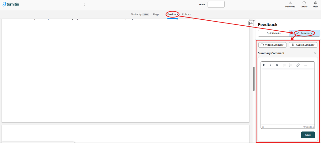 Summary comment field for the submission