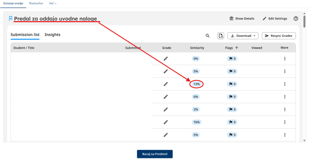 Similarity score in the assignment inbox