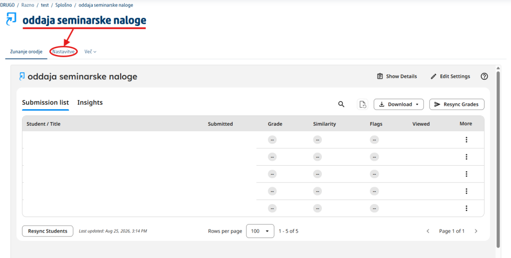 Settings tab of the Turnitin activity in Moodle