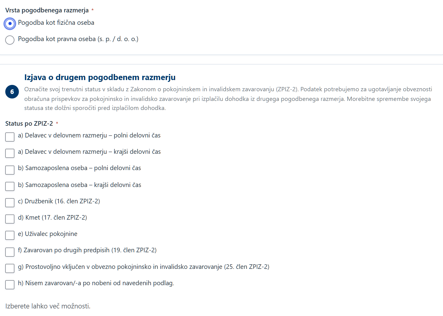 Sklop Pogodbeno razmerje in izjava po ZPIZ-2